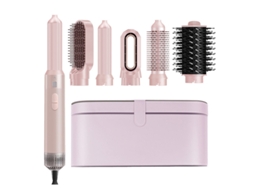 Chapinha 6 em 1 com Vento Quente de Alta Velocidade e Chapinha Multifuncional para Pentear e Enrolar o Cabelo Rosa ZSANFS (com Caixa de Couro Rosa)