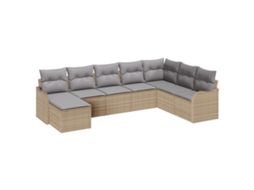 Conjunto 8 De Sofá De Jardim Vidaxl Com Almofadas Bege Ratan Polimérico Bege Vime