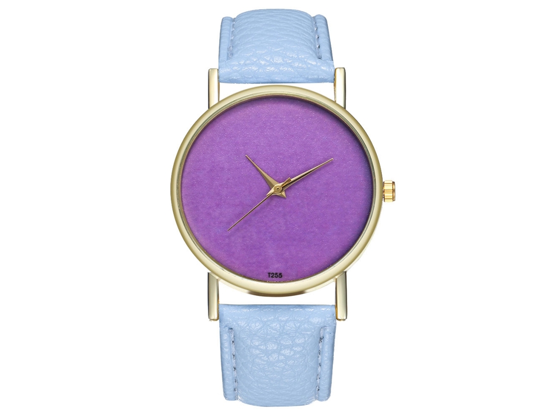 Reloj De Pulsera Analógico De Cuarzo Con Dial Redondo A La Moda (azul Claro)