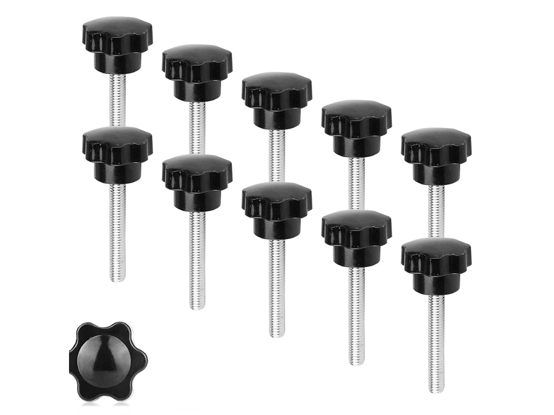 Conjunto De 10 Parafusos Estrela M8 X 50 Mm Com Rosca, Porca Estrela, Parafuso De Aperto Manual Preto Serrilhado