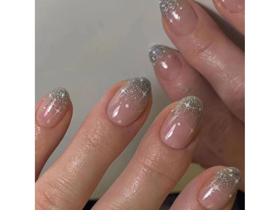 Unhas Falsas de Pressão Curta Amendoada com Dicas Francesas e Designs de Capa Completa