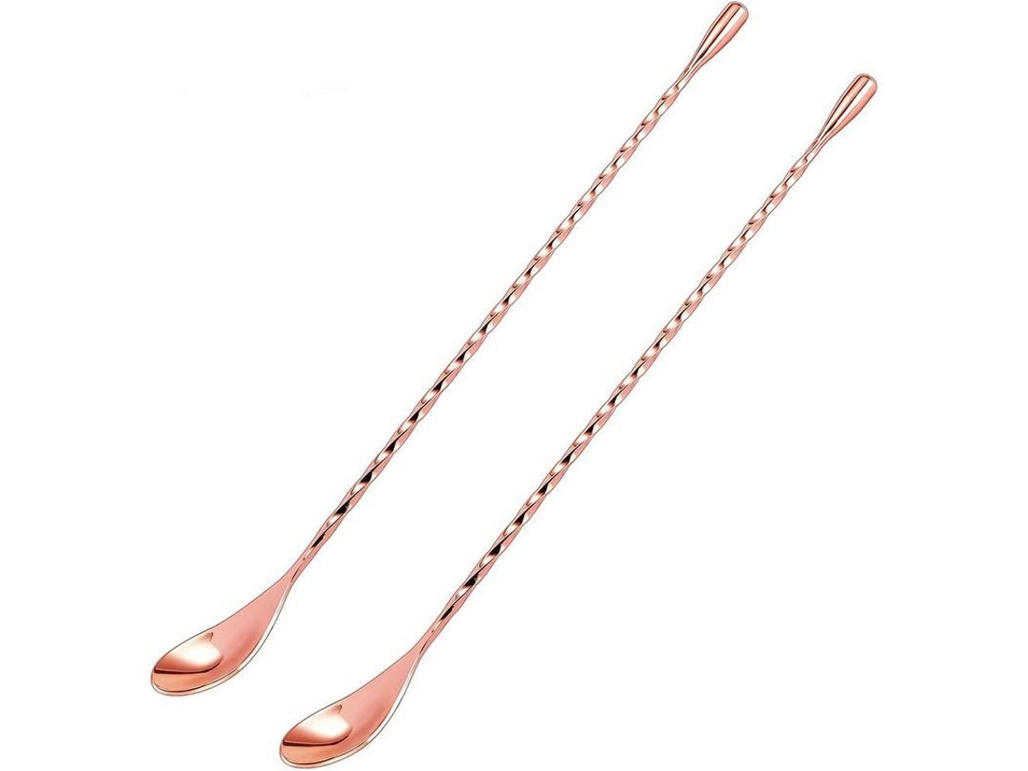 2026-cuchara De Mezclar Em Aço Inoxidável 304, 2 Peças De 12 Polegadas Com Padrão Espiral Cor Ouro Rosa Para Coquetéis E Batidos