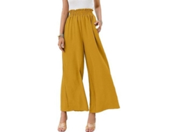 2026 calças Largas de Cintura Alta Boho para Mulher com Fluxo e Comprimento Maxi M Amarillo