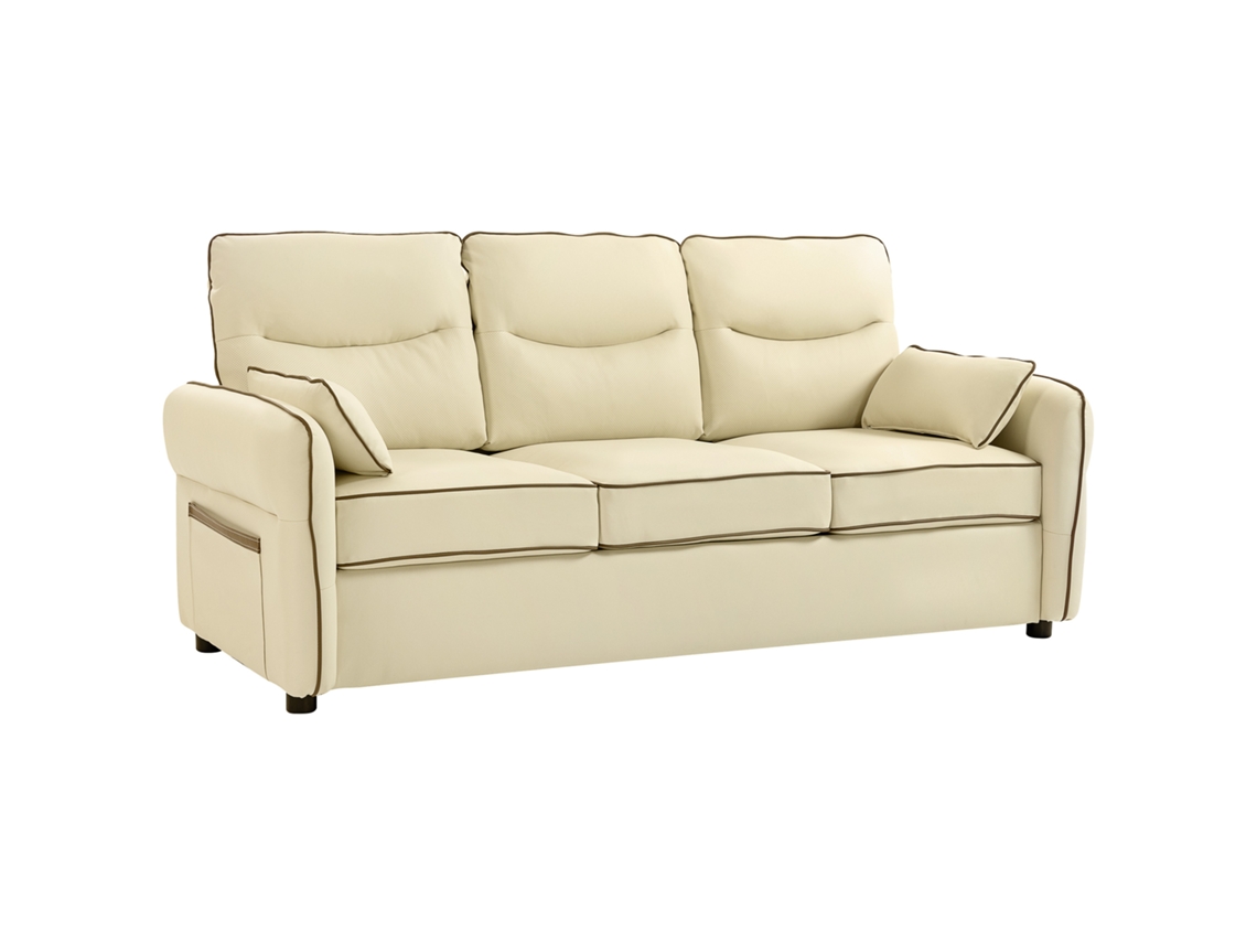 Sofá 3 Lugares Pele Sintética, Espuma Cor Bege 190x85x80 cm Homcom