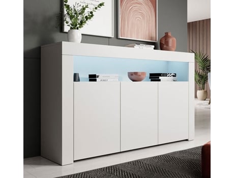 Aparador Alays Com Luzes Led Branco Mate 155x91,5x37 Cm Design Moderno Domensino