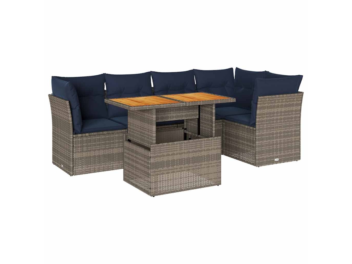 Conjunto de 6 Sofás de Jardim com Almofadões Vime Cinzento MAISON EXCLUSIVE (80x200 cm)
