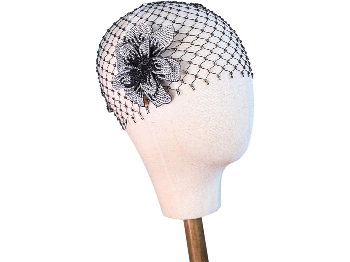 Cache tête de Mariage Creux Étincelant Noir Floral Bijoux para Evento Formal Voile com Motivo SFUSHOS