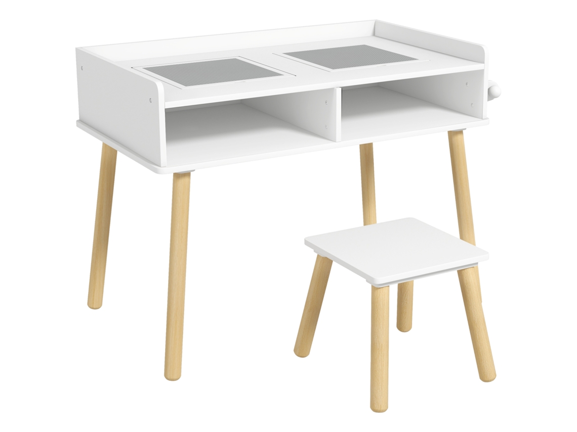 Conjunto Mesa Infantil Com Bancada De Blocos E Rolo De Papel Cinza, Mesa De Atividades