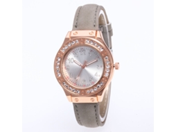Relógio de pulso feminino de quartzo com pulseira de couro PU e diamantes (cinza)