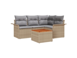 Conjunto 5 Conjunto De Sofá De Jardim Vidaxl Bege Vime Pe (187,5 X 132,5 X 69 Cm)