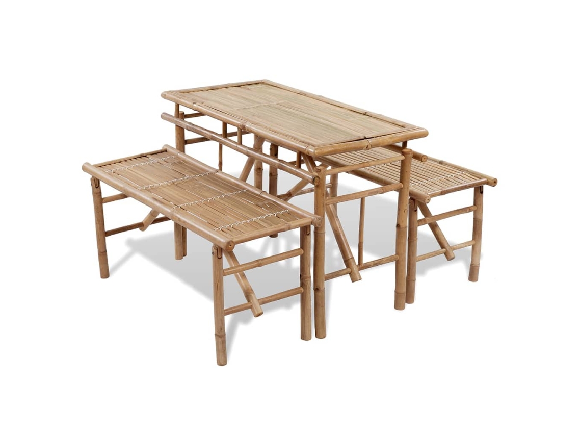 Mesa De Cerveja Com 2 Bancos 100 Cm Bambu Dkd Home Decor