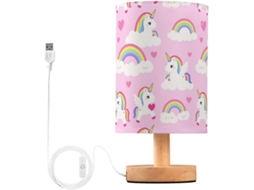 Abajur de mesa para sala de estar com estampa de unicórnios, corações e arco-íris, ideal para adultos.