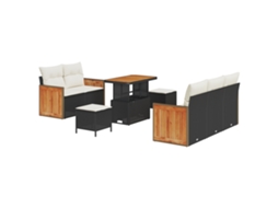 Conjunto 8 Conjunto De Sofá De Jardim Vidaxl Preto Vime Pe (173 X 62 X 85 Cm)