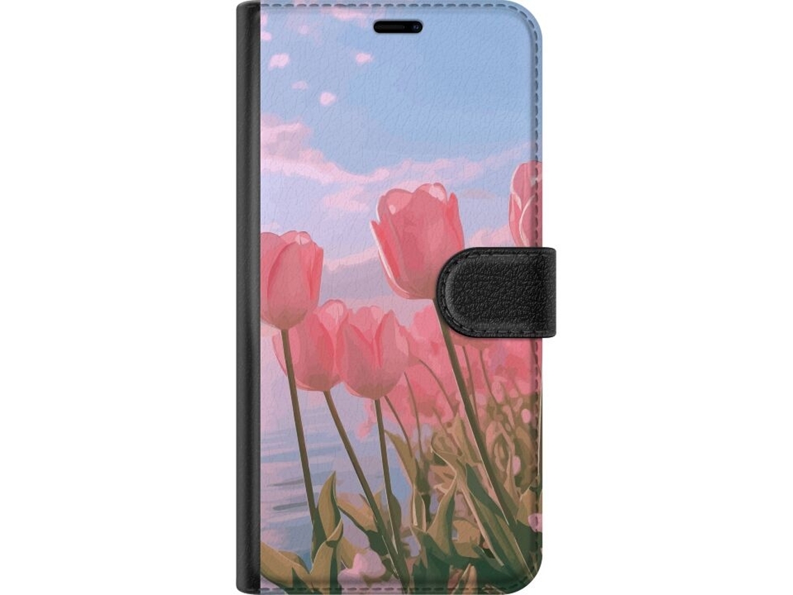 Capa Carteira Para Apple Iphone 17 Com Tulipas Cor-de-rosa