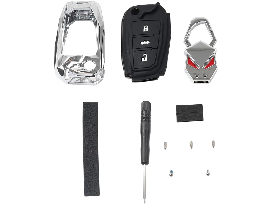 Fsfy 1-conjunto De 3-chaveiros Com Botões, Carcaça Para Controle Remoto, Liga De Zinco E Silicone Prateado Para A3
