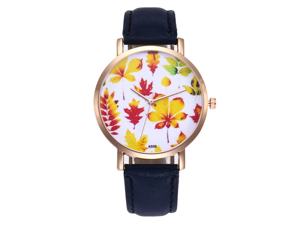 Relógio de Pulso Feminino Zhoulianfa com Pulseira de Couro Pu e Mostrador Redondo de Quartzo Azul
