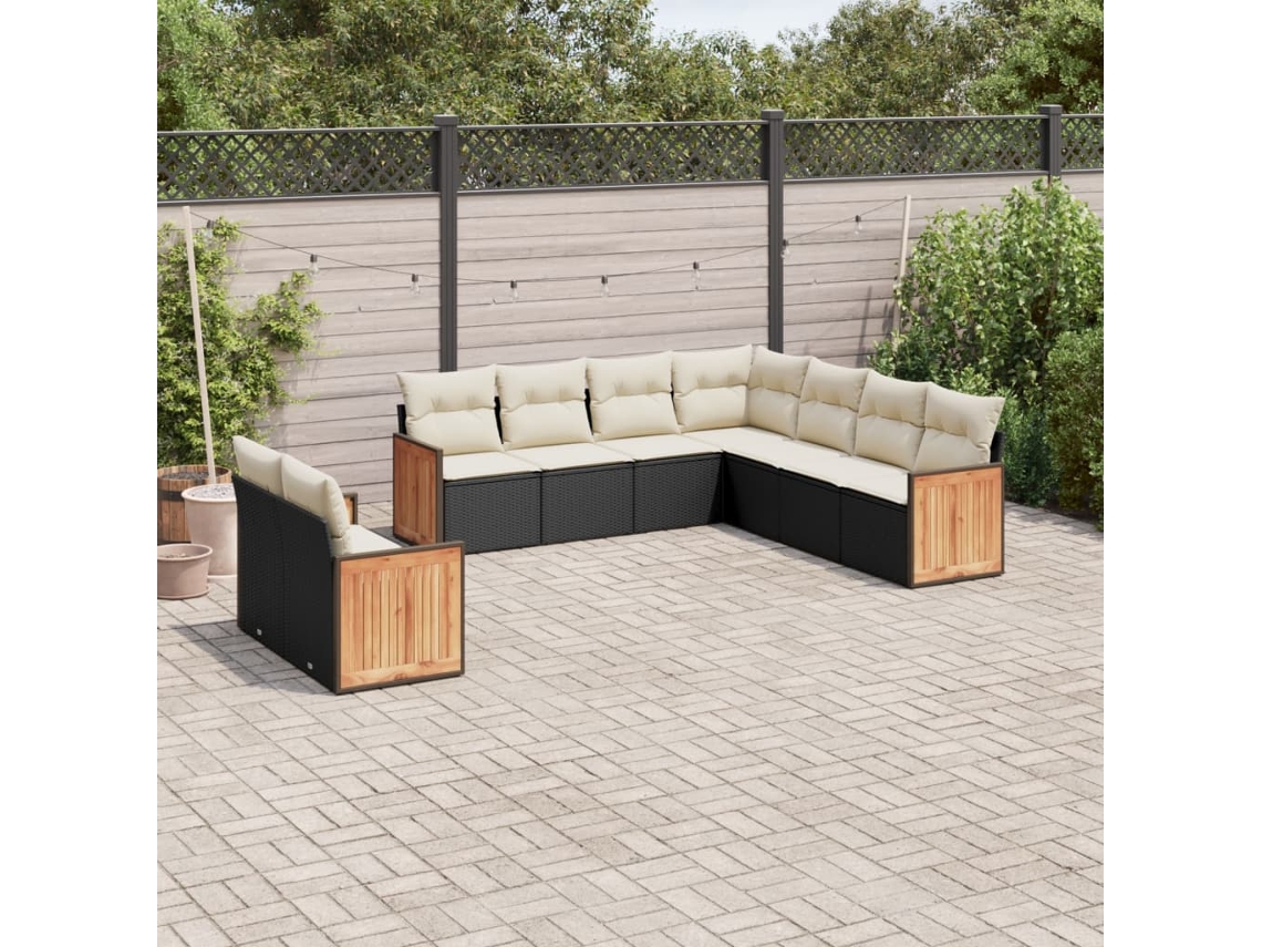 Jogo de Sofá 9 Peças P/ Jardim C/ Almofadões Vime Pe Preto Dkd Home Decor
