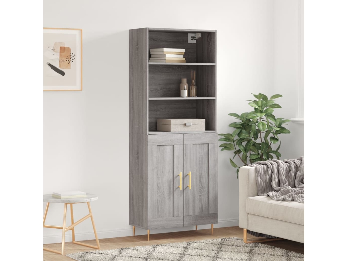 Vidaxl Armário Alto 69,5x34x180 Cm Derivados De Madeira Sonoma Cinza