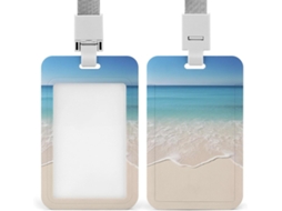 Porta-crachá com clipe, estampa transparente de praia em tecido fofa, com cordão, porta-documentos