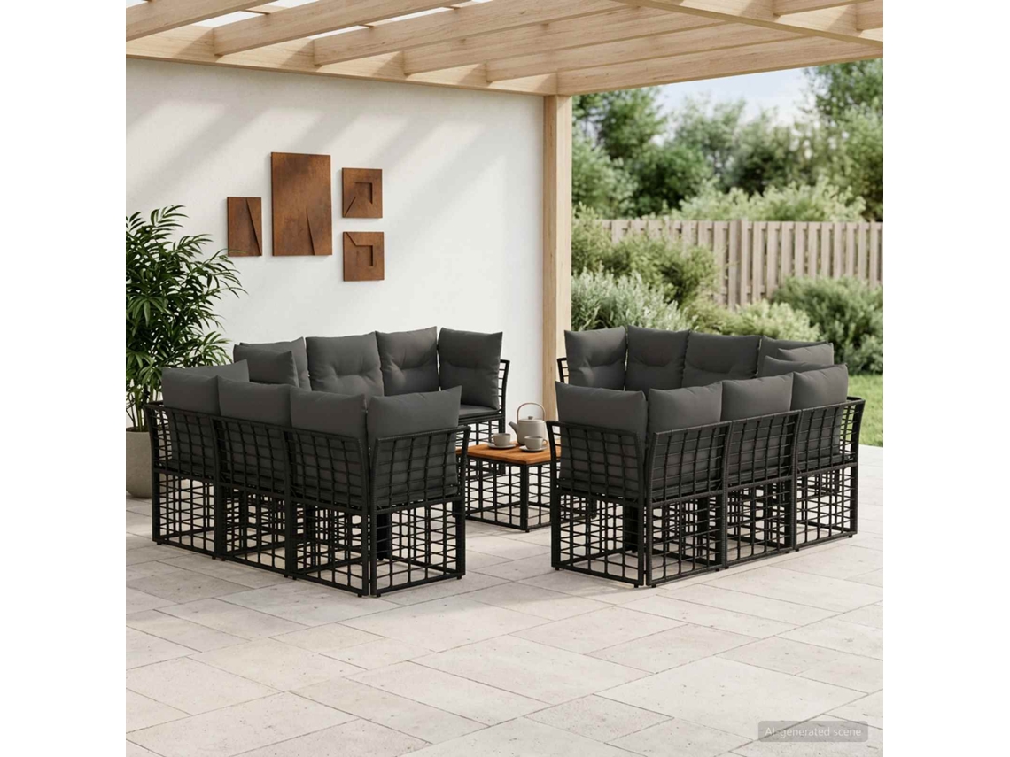 Vidaxl Conjunto De Sofás Para Exterior 13 Pcs Preto E Cinza Escuro