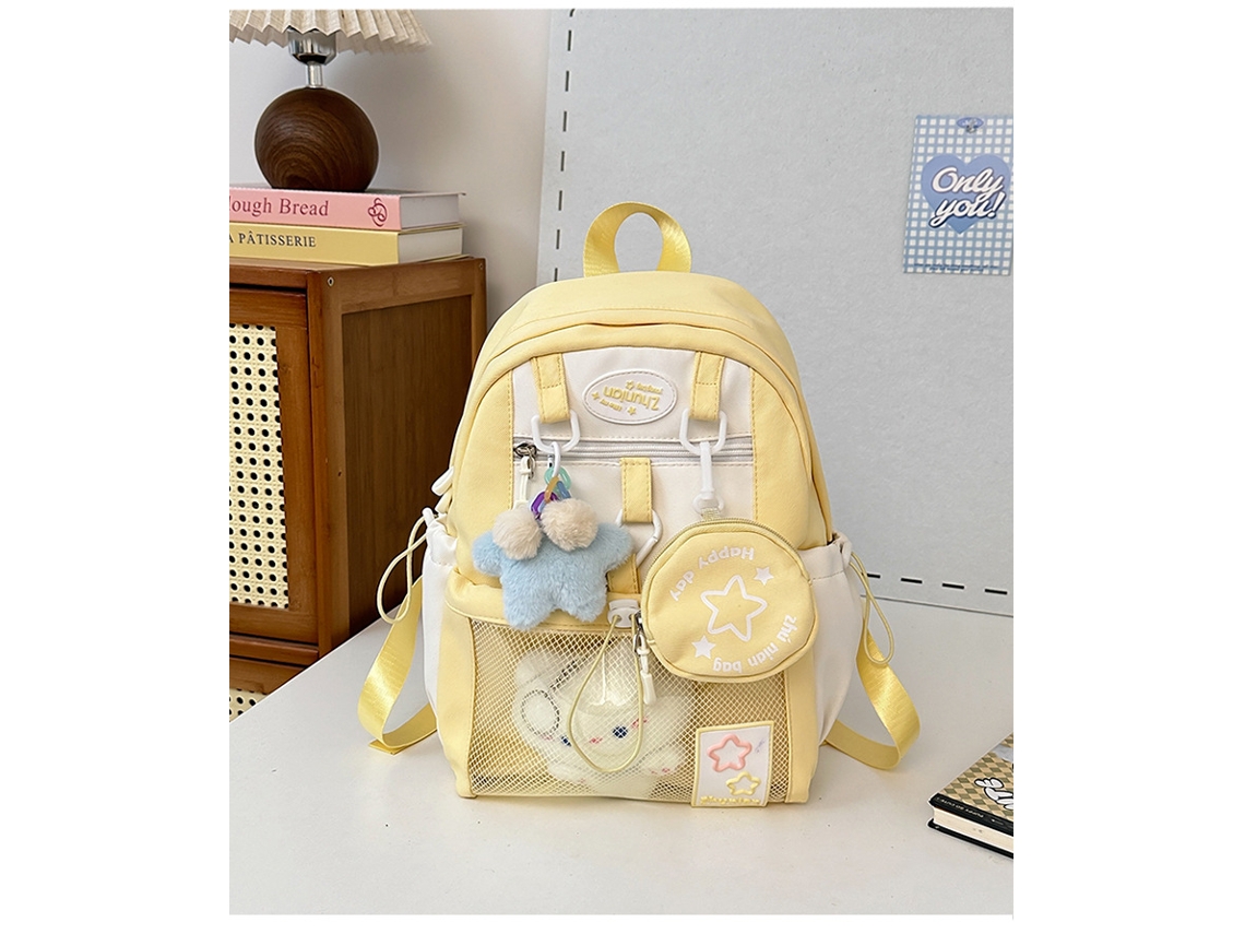 Mochila Com Pingente De Boneca Para Proteger A Coluna, Adequada Para Estudantes No Campus Tamanho Samarelo