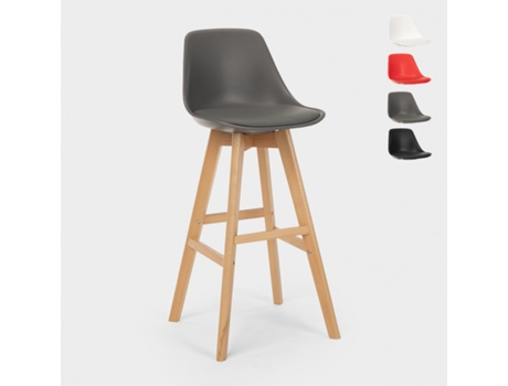 Banquinho alto com almofada de design escandinavo para bar e cozinha Willis Wood