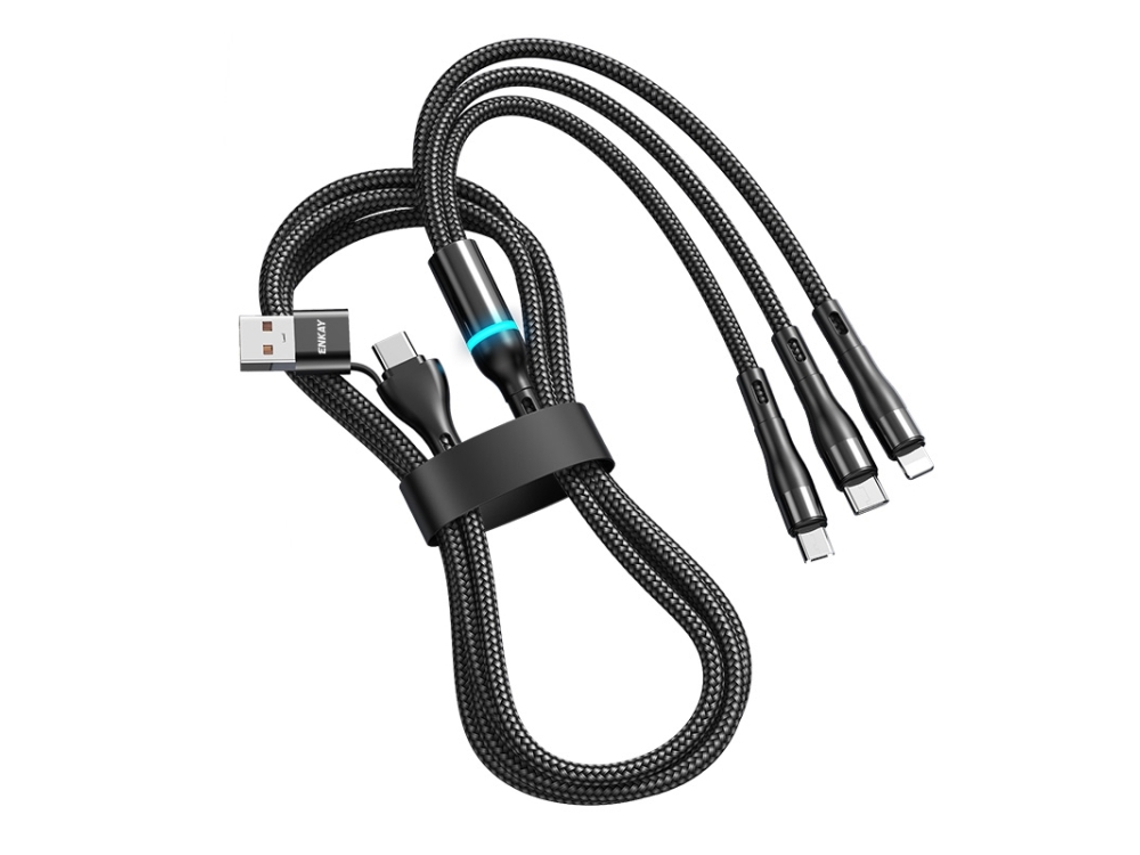 6 em 1 5a Usb + Tipo C para Tipo C / 8 Pinos / Micro Usb Cabo de Carregamento Rápido multifuncional, 1,2m preto XIAOMOYU