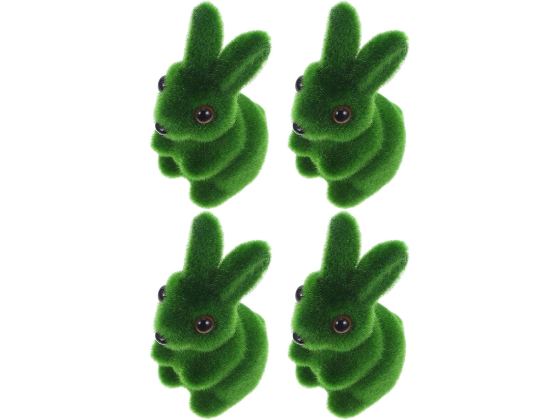 Conjunto 4 Estatuetas Coelhos Páscoa Espuma Verde Aveludada Esculturas Decorativas 11x6x3 Decoração Jardim GOKOCO