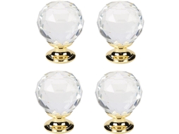 Conjunto De 4 Puxadores Bola Com Furo Único Para Portas Guarda Roupa, Armários E Gavetas, Com Base Dourada E Acabamento