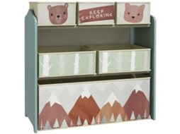 Prateleira porta brinquedos infantil com 6 caixas de tecido removíveis, 63x30x66 cm verde BTFORUS