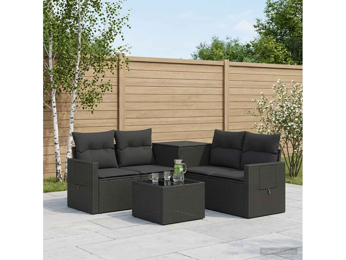 Vidaxl Conjunto De Sofás 6 Unid. Preto Rattan Poliéster E Aço
