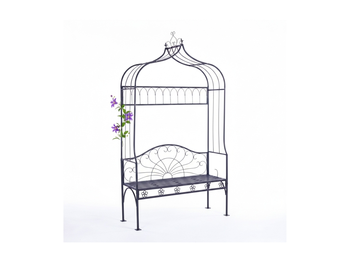 Relaxdays Arco De Rosas Com Banco, Metal, A X L X P: 220 X 122 X 43 Cm, Arco Resistente Para Trepadeiras, Preto