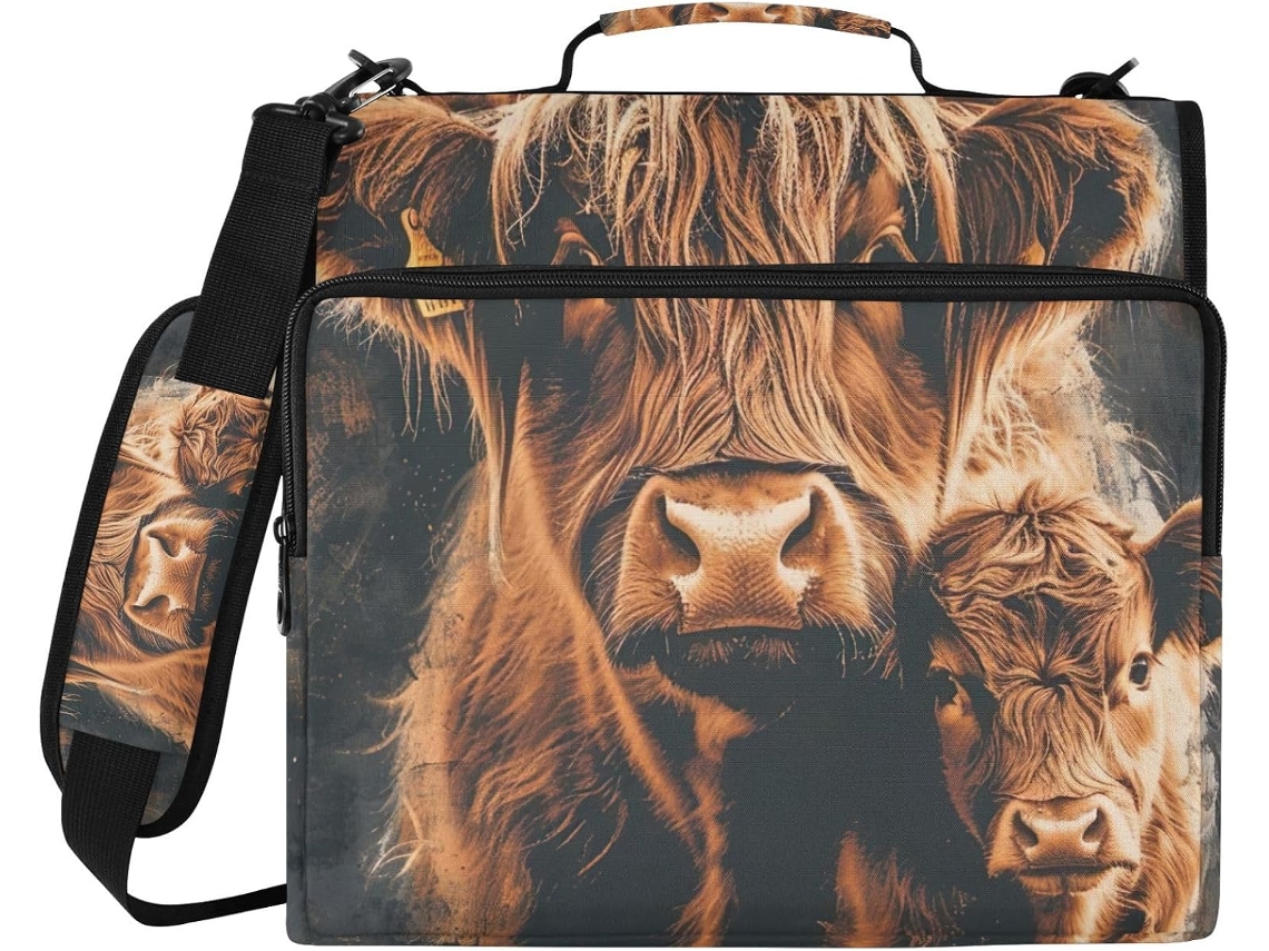 Pasta Laptop Highland Classic Com Estampa De Vaca, Tamanho 14 Polegadas, Poliéster Resistente À Água, Capa Com 3 Argolas