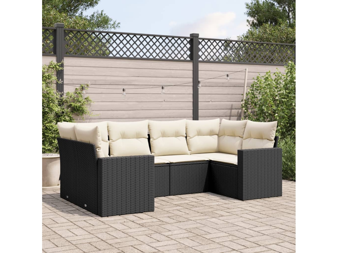 Vidaxl 6 Pcs Conjunto Sofás De Jardim C/ Almofadões Vime Pe Preto
