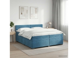 Vidaxl Cama Box Spring Com Colchão Azul Escuro 200 X 200 Cm Veludo