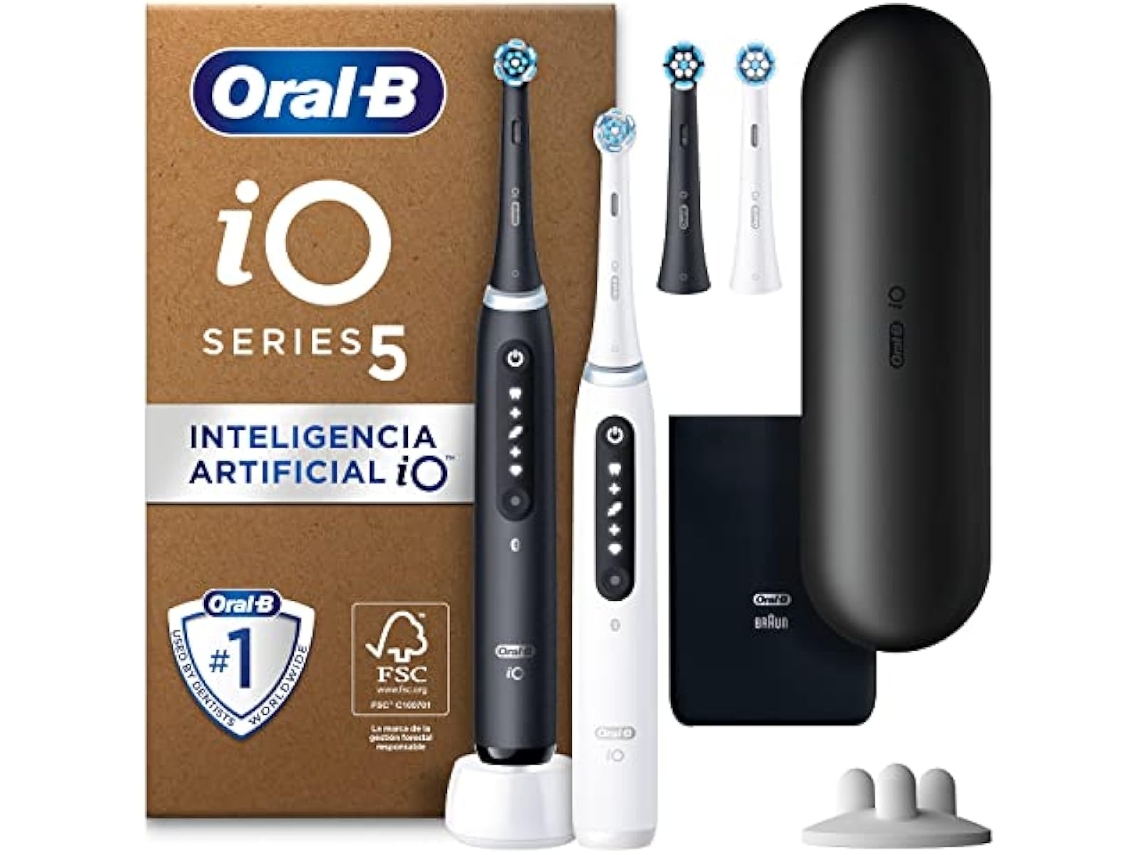 Oral-b Io 5n Pack De 2 Cepillos De Dientes Eléctricos ,nuevo, Caja Abierta Y Rota, Con Mango Recargable, 2 Cabezales Y Estuche De Viaje Con Cargador,