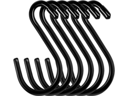 Conjunto de 12 Ganchos em S 15 Cm, Carga Máxima de 30 Kg, em Aço Inoxidável Preto, Ideais para Cozinha, Banheiro, Quarto e Escritório BRILVIBERA