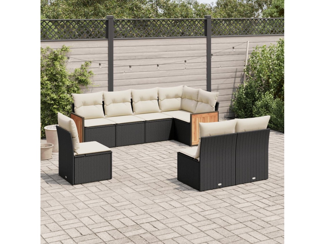Vidaxl 8 Pcs Conjunto Sofás De Jardim Com Almofadões Vime Pe Preto