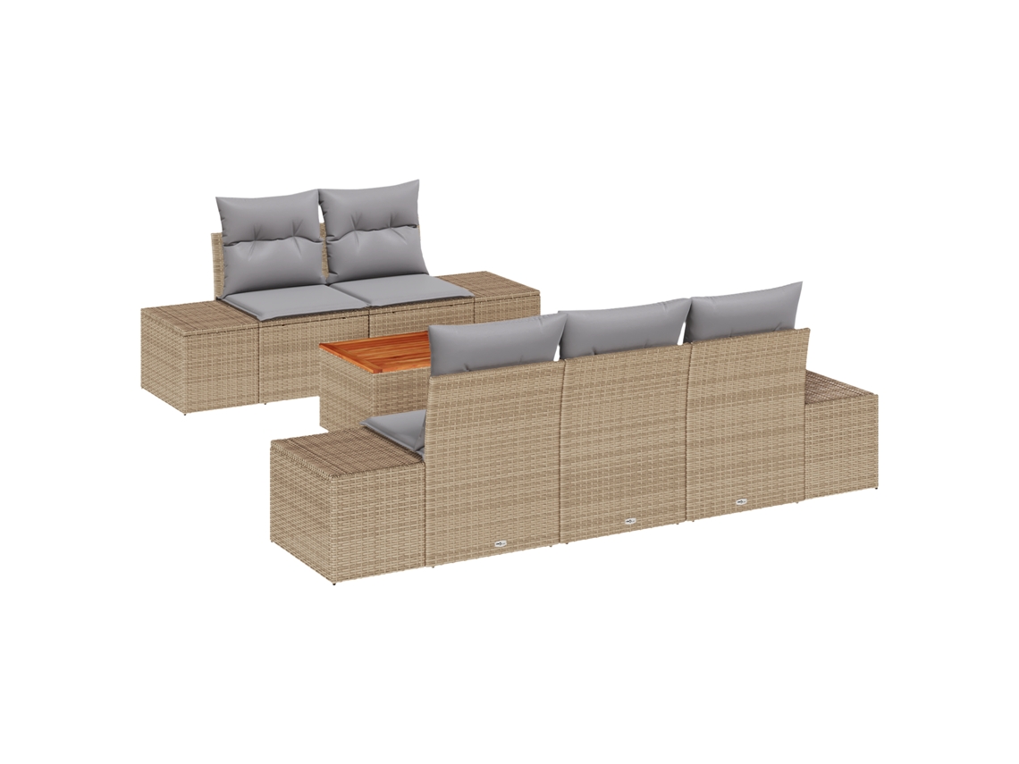 Conjunto 6 Conjunto De Sofá De Jardim Vidaxl Bege Vime Pe (55 X 55 X 37 Cm)