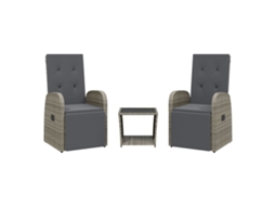 Conjunto de Jantar 3 Pcs para Jardim com Almofadões Vime Pe Cinza MAISON EXCLUSIVE (3 pcs)