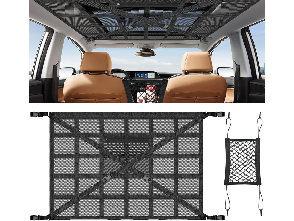 Rede para bagagem de carro, rede para teto de carro 90x65cm para interior e rede para assento, reforço em forma de X.