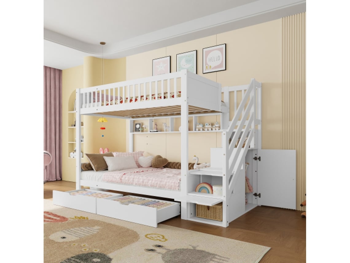 Beliche , Cama De Criança, Com Gaveta, Com Prateleira, Com Roupeiro, Com Compartimento De Arrumação, 90x200cm, Branco Liptaptyn (sem Colchão)