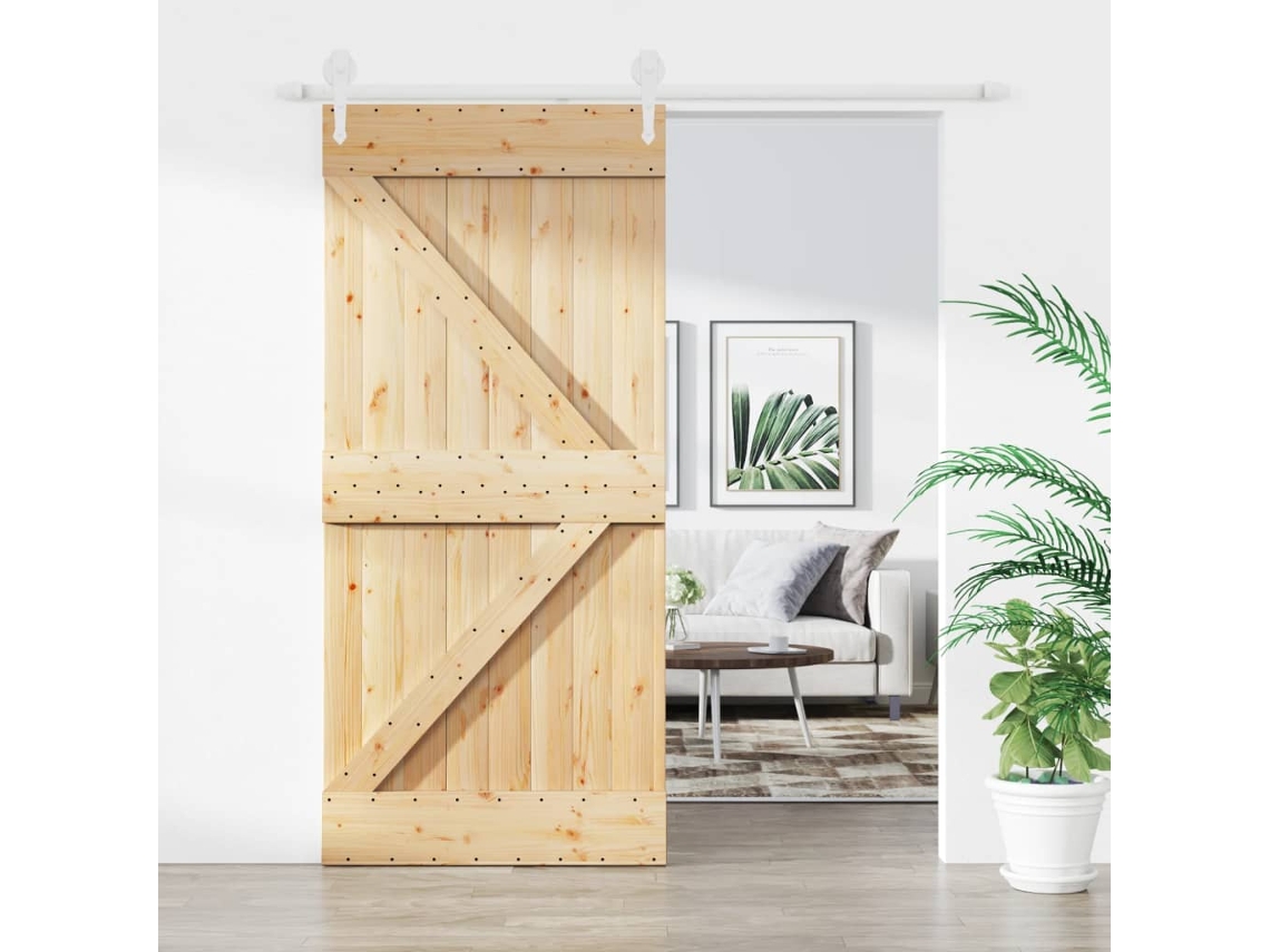 Porta De Correr Com Ferragens 95x210 Cm Madeira De Pinho Maciã§a DKD HOME DECOR