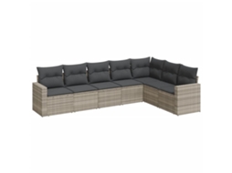 Maison Exclusive - 7 Pcs Conj. Sofás Jardim Com Almofadões Vime Pe Cinzento-claro