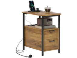 Mesa Lateral com 2 Portas USB, 1 Type C, Gavetas e Prateleiras em Madeira Natural SINI TECH STORE