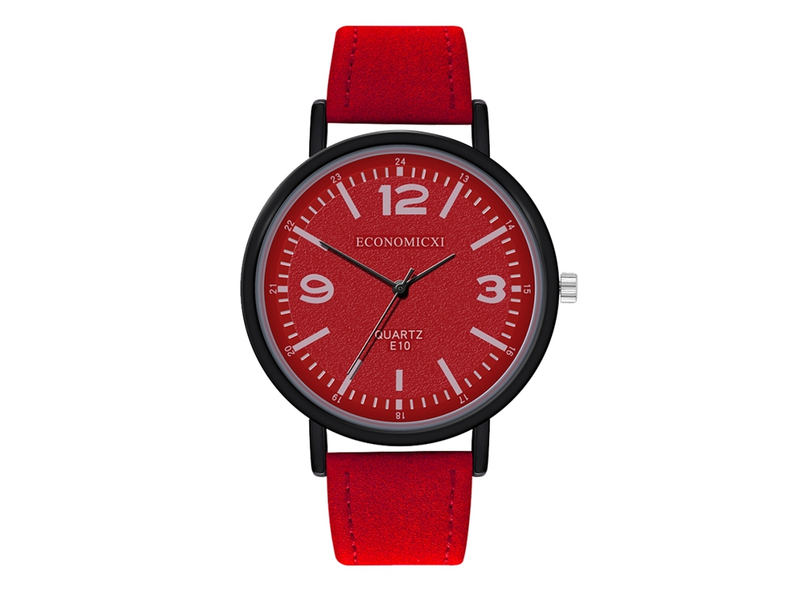Relógio de Pulso Casual para Mulheres e Homens com Pulseira de Couro Pu e Movimento de Quartzo (vermelho)