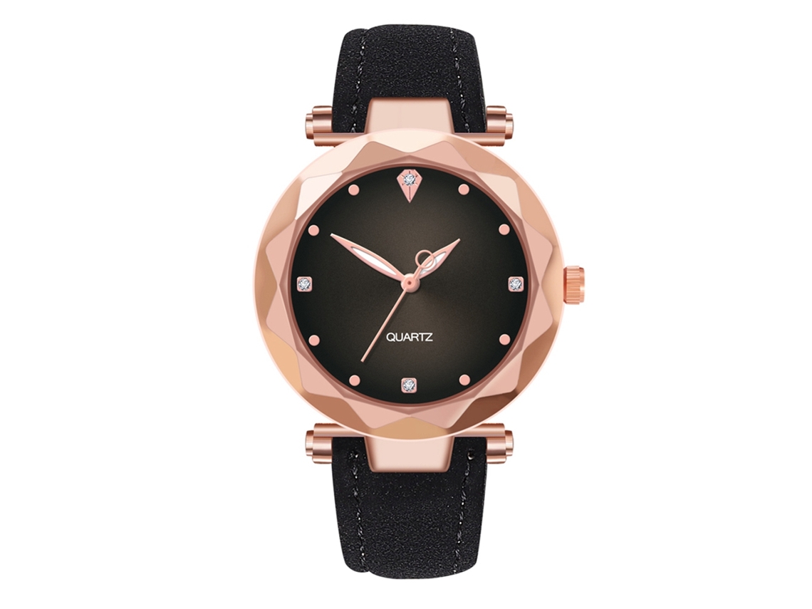 Relógio de Pulso Feminino Simples com Correia de Couro Pu e Movimento de Quartzo (preto)