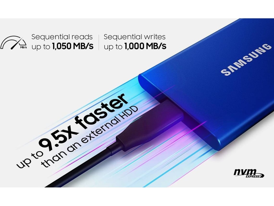 Disco Externo SSD SAMSUNG T7 (1 TB - USB 3.2 Gen 2 - 1050 MB/s)