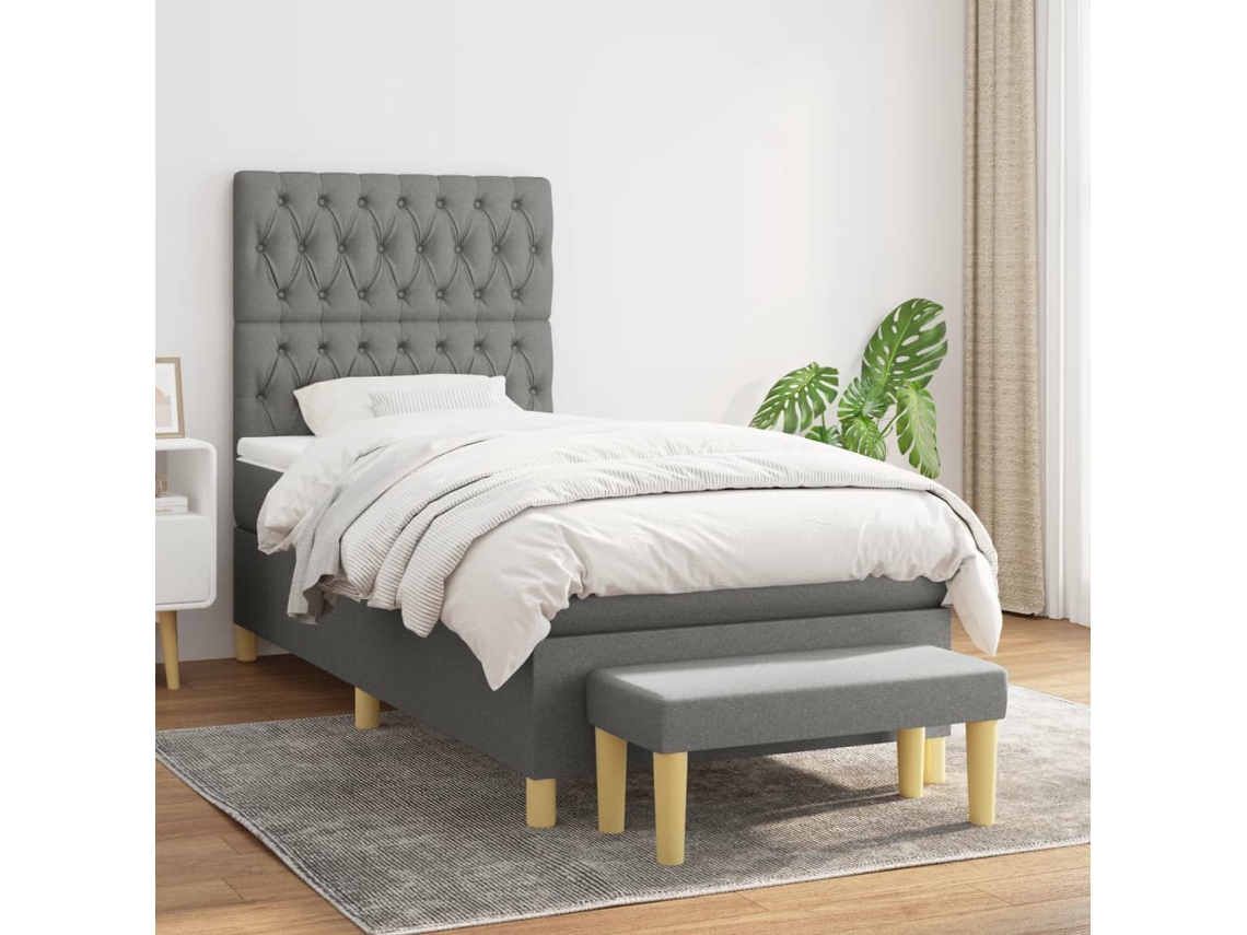 Cama Com Molas/colchão 90x190 Cm Tecido Cinza-escuro