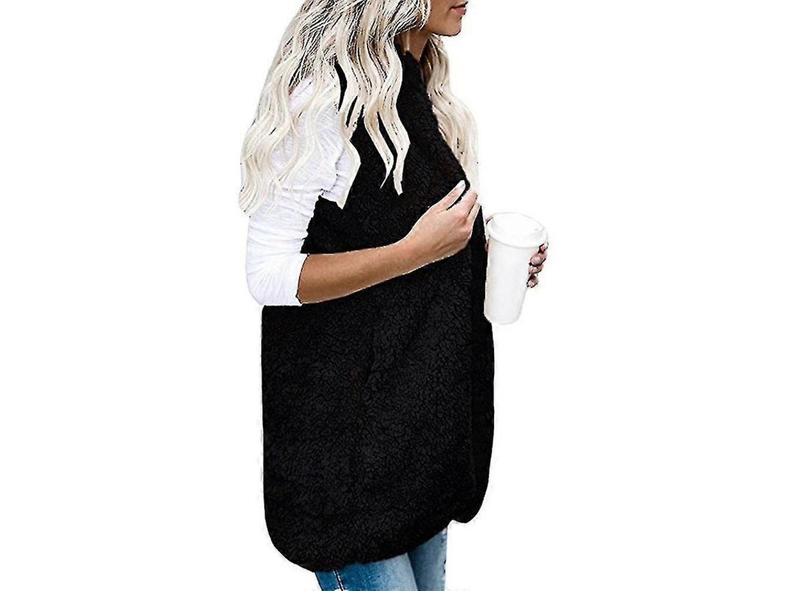 Chaleco de Pelúcia para Mulher, Sem Mangas, Inverno, Preto S/MARCA